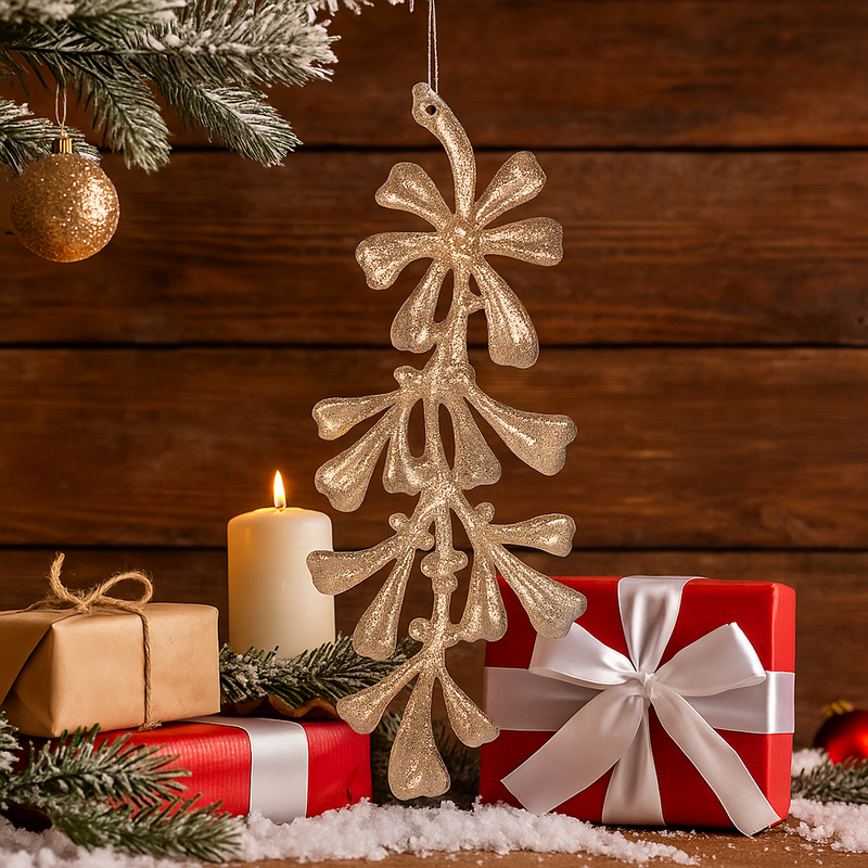 Acrylic mistletoe tree ornament 16.8cm with delicate leaves and berries, adding a festive and elegant touch to holiday décor.