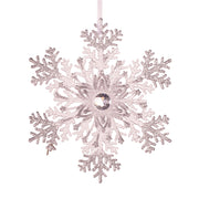 Clear acrylic snowflake ornament with silver glitter, 15cm, for Christmas tree décor