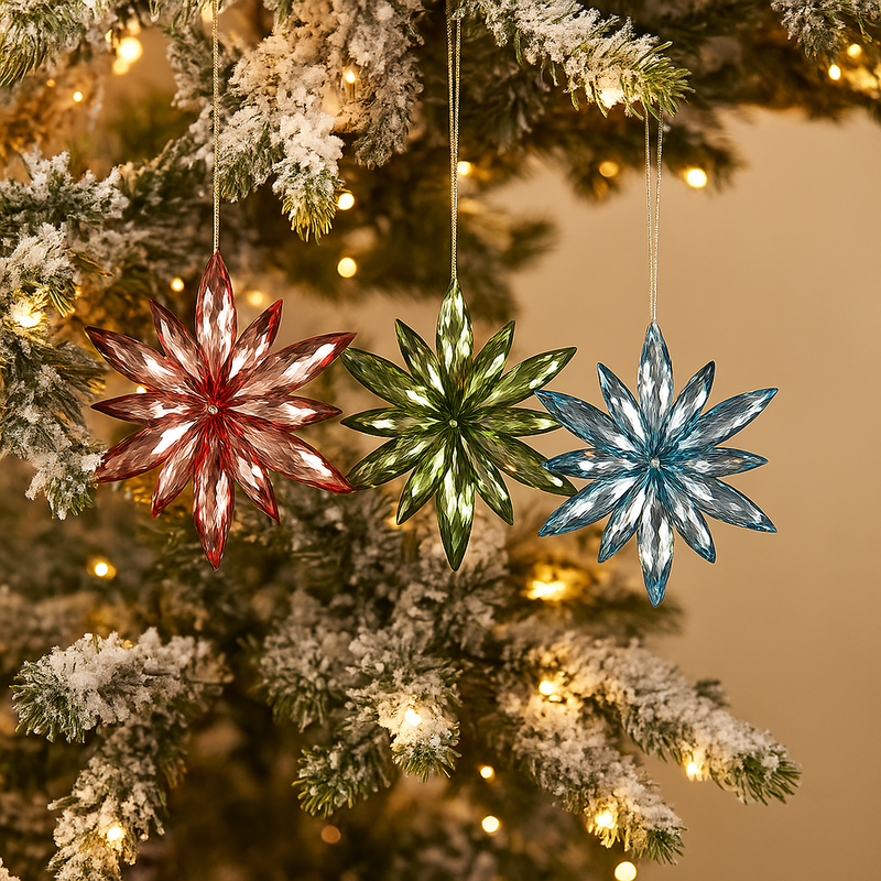 Acrylic snowflake tree ornament 10.3x11.2cm assorted designs Christmas decoration