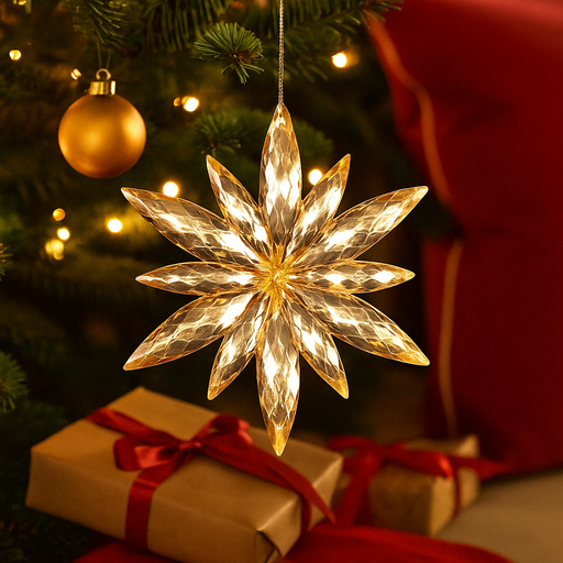 Acrylic snowflake tree ornament 10.3x11.2cm in gold, designed to bring sparkle and festive elegance to Christmas tree decorations.