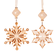 Champagne acrylic snowflake Christmas tree ornament, 11cm, assorted designs.