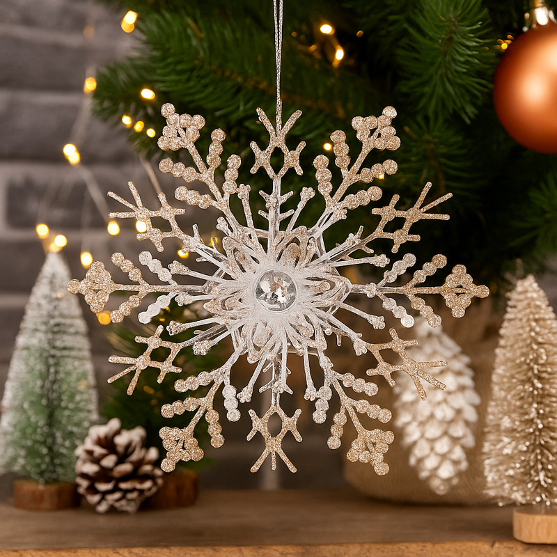 Acrylic Snowflake Tree Ornament 12cm for elegant winter and Christmas décor