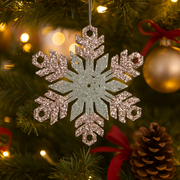 Acrylic snowflake tree ornament 13.5cm with mint and champagne glitter Christmas decoration