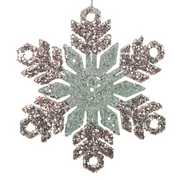 Acrylic snowflake tree ornament 13.5cm with mint and champagne glitter Christmas decoration