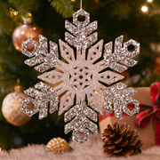 Acrylic Snowflake Tree Ornament 13.5cm Pink and Champagne Glitter Christmas Decoration