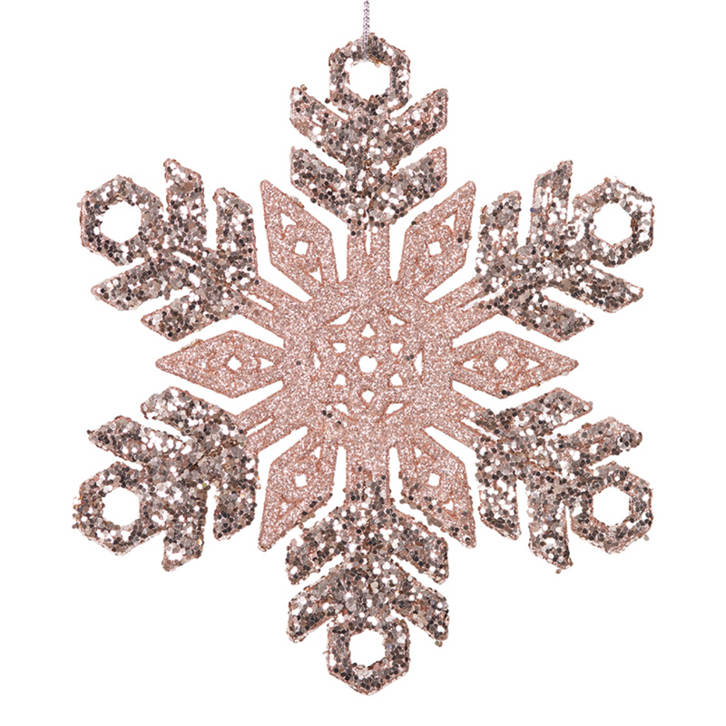 Acrylic Snowflake Tree Ornament 13.5cm Pink and Champagne Glitter Christmas Decoration