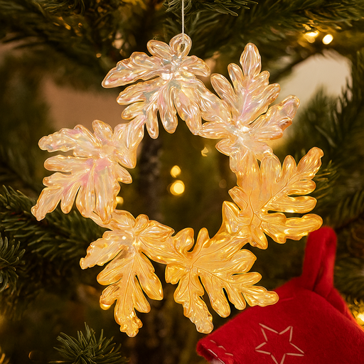 Champagne iridescent acrylic wreath Christmas ornament 12.6cm for elegant holiday décor