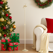 White adjustable deer-shaped wreath stand with hook and stable base