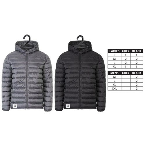 Adult puffer jacket in assorted colours, warm insulated winter jacket available in 4 sizes
