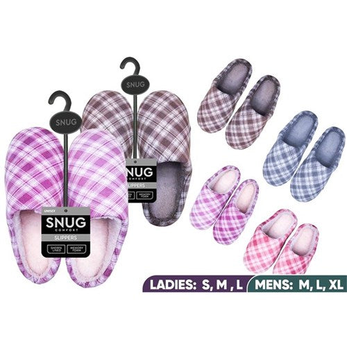 Adult slippers with grid pattern assorted colours comfortable indoor house slippers