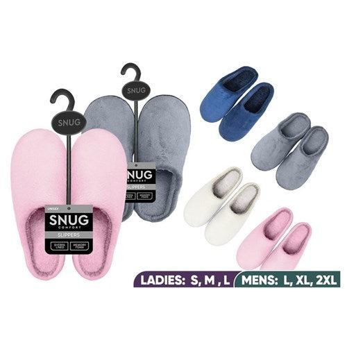 Adult plush slippers in assorted colours and styles for cosy indoor wear
