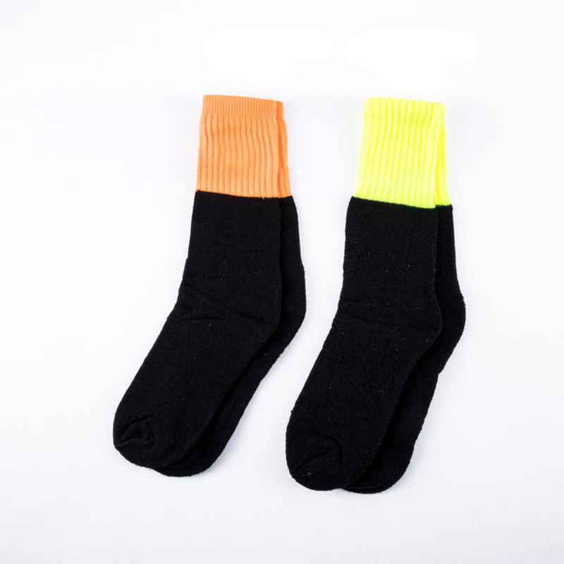 Adults workwear thermal crew cut socks fluro 3 pack in assorted high-visibility colours, warm socks suitable for work boots