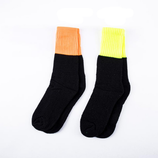 Adults workwear thermal crew cut socks fluro 3 pack in assorted high-visibility colours, warm socks suitable for work boots