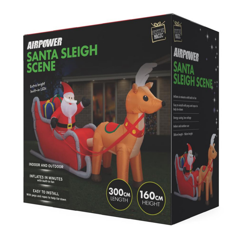 Airpower Jumbo Santa Sleigh Reindeer 3m