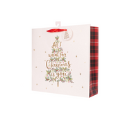 Small red Christmas gift bag with 'All I Want For Christmas Is You' text and festive design – 11.1x13.7x6.2cm