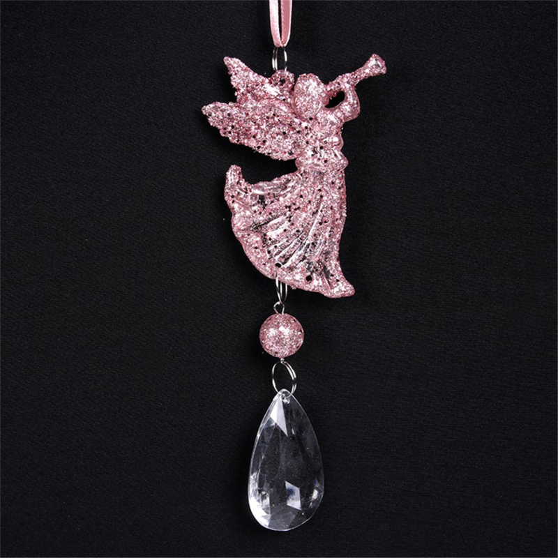 Ronis Angel With Crystal Tree Ornament 7.5cm Pink Glitter