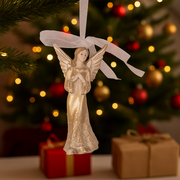 Polyresin angel tree ornament 4.5x3x9cm, featuring a delicate design that adds charm and grace to Christmas tree decorations.