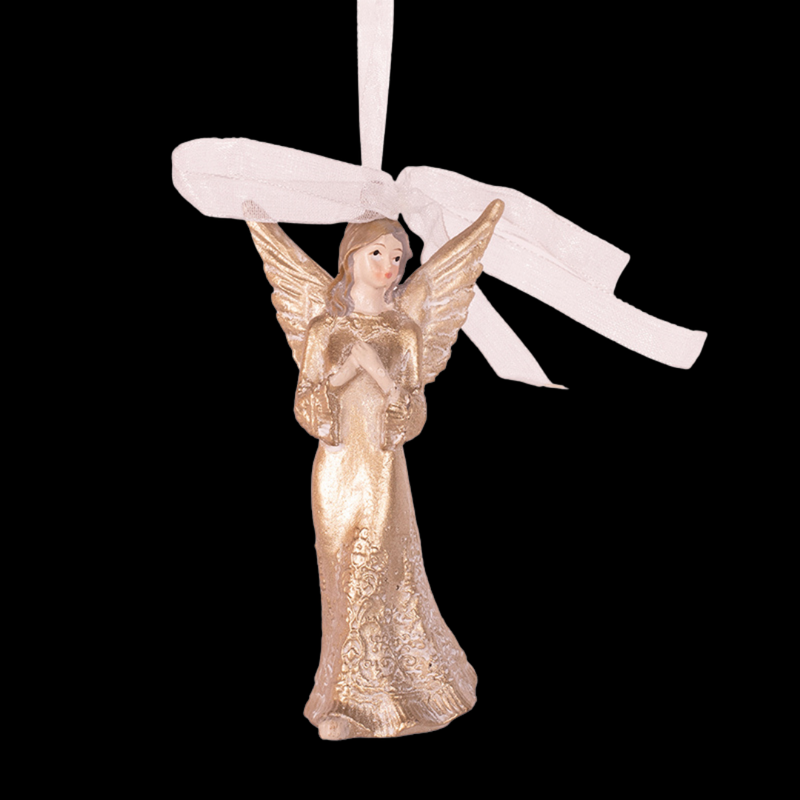 Polyresin angel tree ornament 4.5x3x9cm, featuring a delicate design that adds charm and grace to Christmas tree decorations.