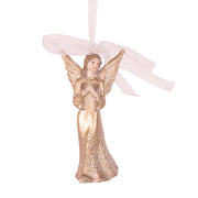 Polyresin angel tree ornament 4.5x3x9cm, featuring a delicate design that adds charm and grace to Christmas tree decorations.
