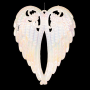 White iridescent acrylic angel wing tree ornament, 11x14.3cm, hanging on Christmas tree