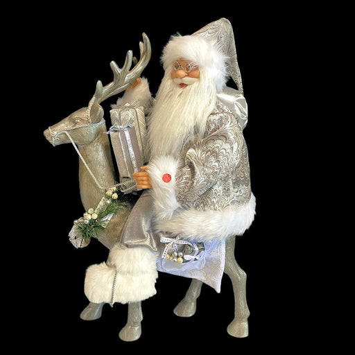 Ronis Animated Santa on Reindeer 75cm Silver