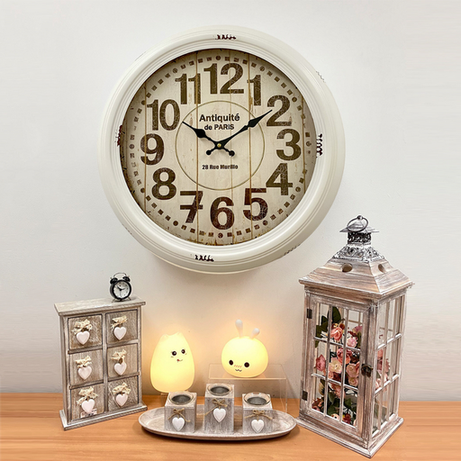 Ronis Antiquite Clock French Country Metal Frame Wall Clock 46x46x8cm White