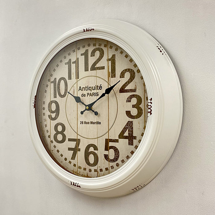 Ronis Antiquite Clock French Country Metal Frame Wall Clock 46x46x8cm White