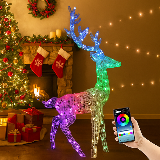 Smart acrylic reindeer with app-controlled rainbow LEDs festive display