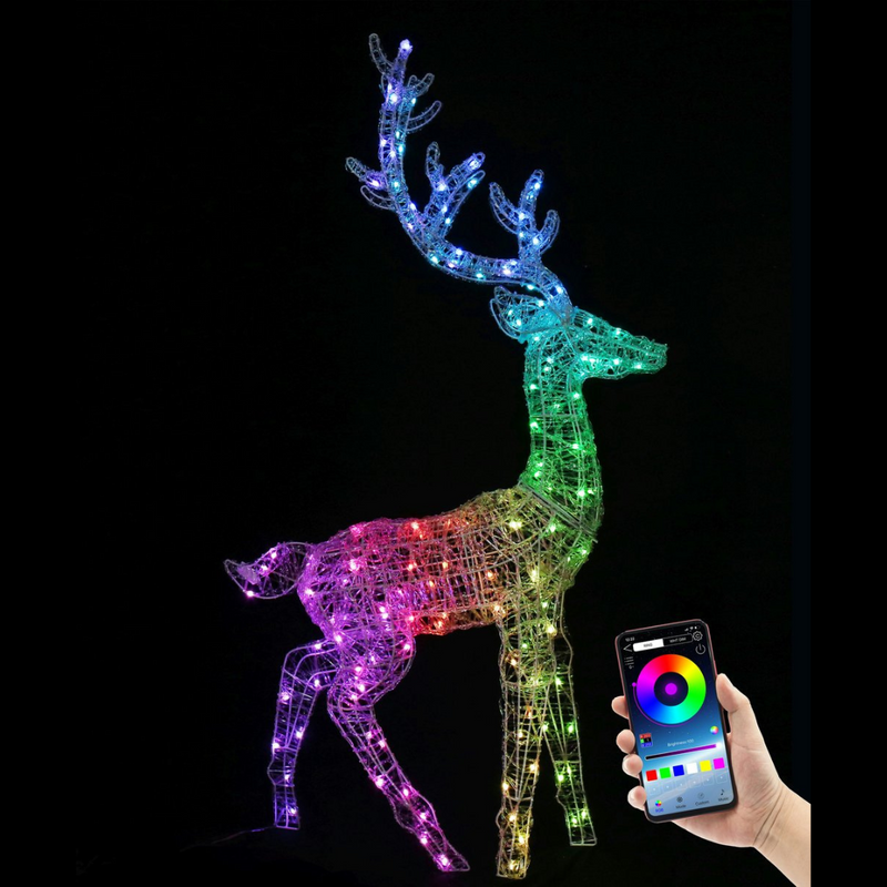 Smart acrylic reindeer with app-controlled rainbow LEDs festive display