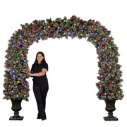 Snowy bristle Christmas archway 244cm with warm white lights for festive entrances and winter displays
