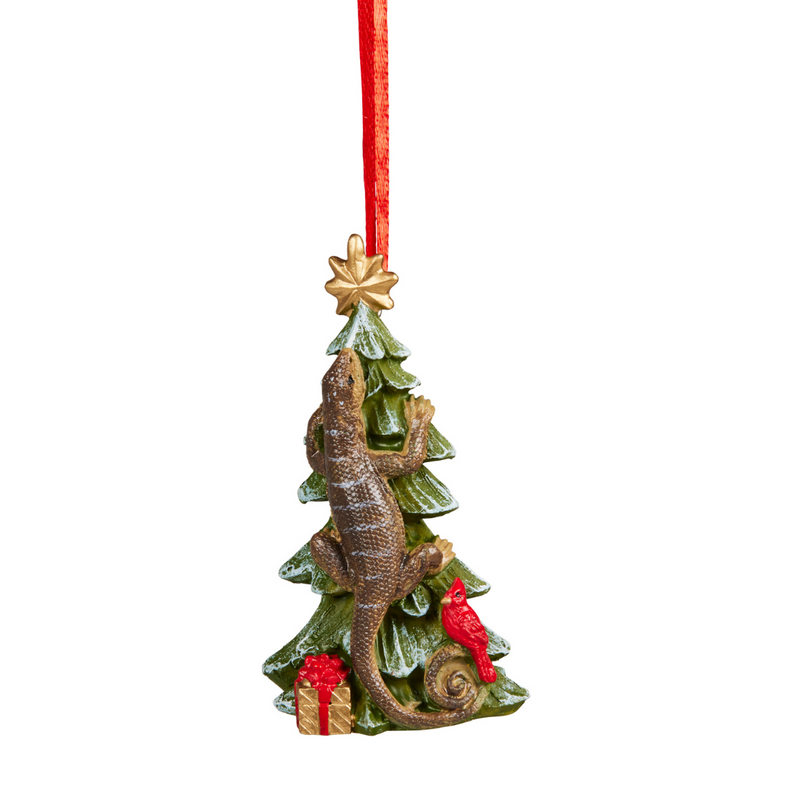 8cm Australian Christmas tree ornament featuring a festive goanna figure