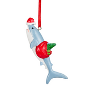 10cm Australian Christmas shark ornament with Santa hat, fun and festive beach-themed decoration for holiday trees