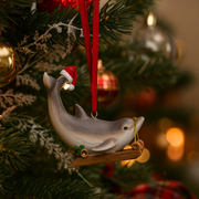 8cm Australian Christmas dolphin ornament with festive accents, perfect for beach-themed décor