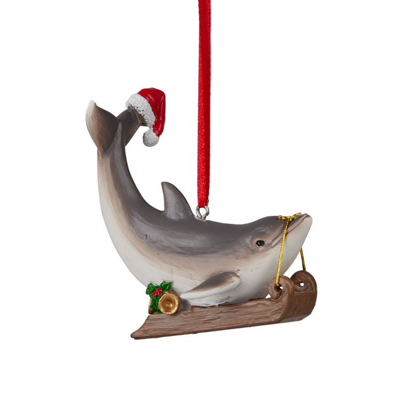 8cm Australian Christmas dolphin ornament with festive accents, perfect for beach-themed décor