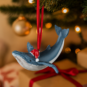 9cm festive humpback whale Christmas ornament in coastal Australian holiday style – thumbnail