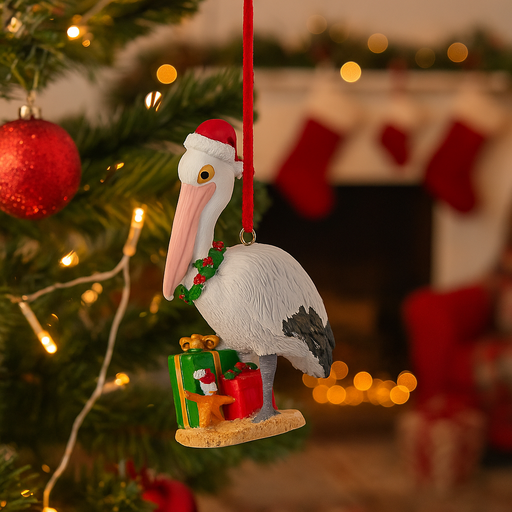 8.5cm Australian Christmas pelican ornament with festive detailing, perfect for coastal holiday décor
