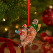 7.5cm sea turtle Christmas ornament with festive detailing, perfect for Australian beach-themed trees
