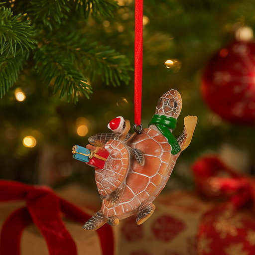 7.5cm sea turtle Christmas ornament with festive detailing, perfect for Australian beach-themed trees