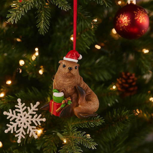 7.5cm festive Australian seal Christmas ornament with holiday accents