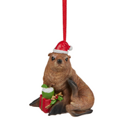 7.5cm festive Australian seal Christmas ornament with holiday accents
