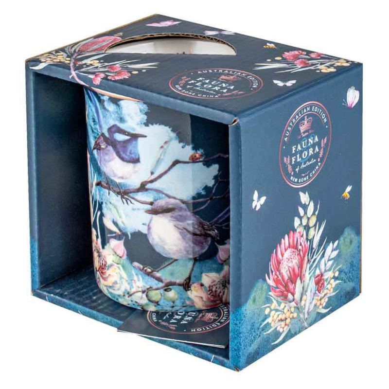 Ronis Australiana Floral Blue Wren Mug New Bone China 360ml