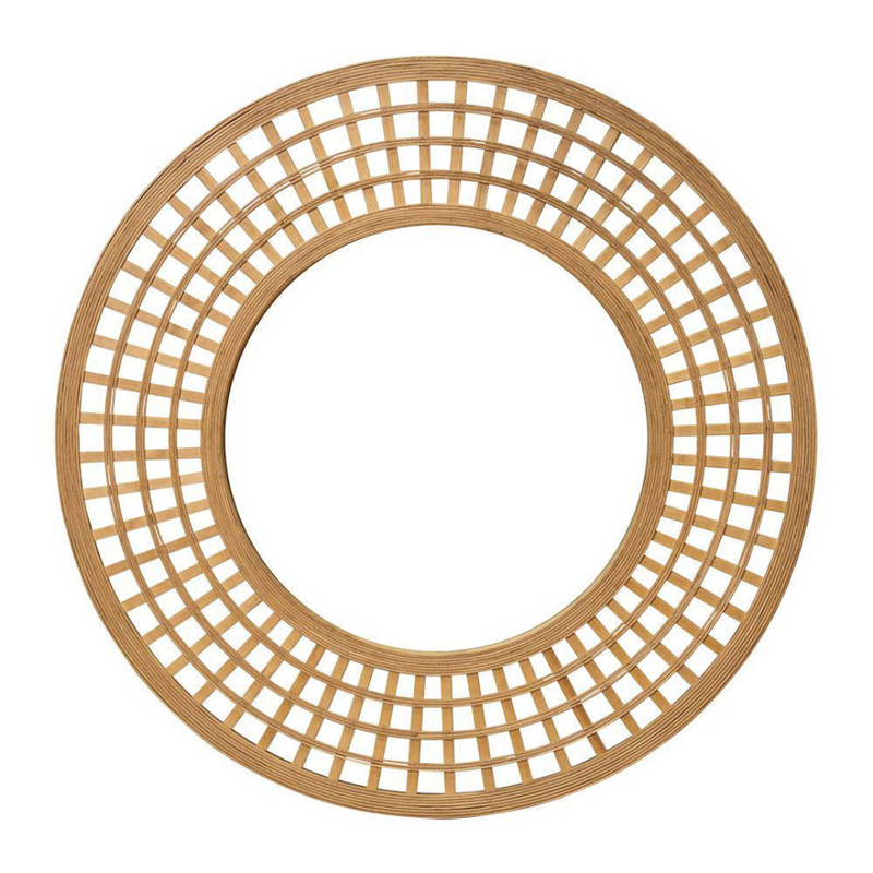 Ava square wall mirror 96.5cm in natural finish hung above a console table