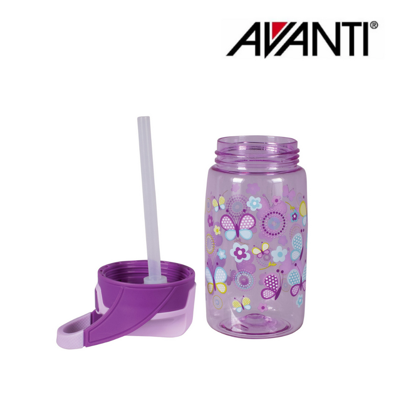 AVANTI YumYum Auto Flip Spout Tritan Bottle 450ml Butterfly – kids BPA-free water bottle with flip spout and butterfly design