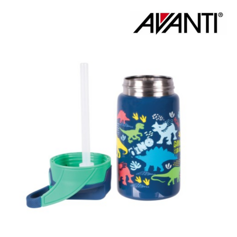 Avanti YumYum Kids AutoSpout Insulated Bottle 375ml Dinosaur Parade – insulated kids drink bottle with flip spout and dinosaur design