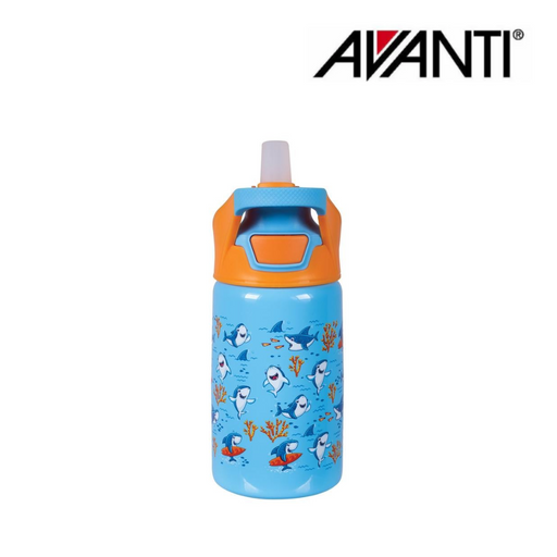 Avanti YumYum Kids AutoSpout Insulated Bottle 375ml Surfing Sharkie – insulated kids drink bottle with flip spout and surfing shark design
