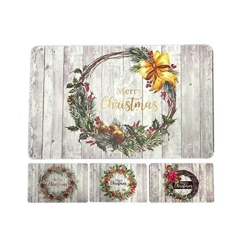 Four assorted 435 x 285 mm placemats with festive designs