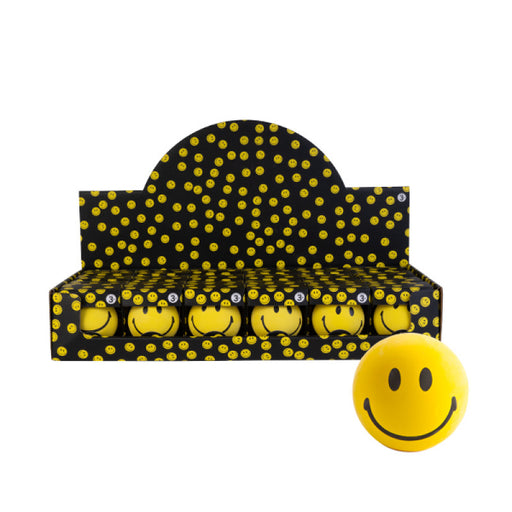 Yellow foam smiley face stress ball