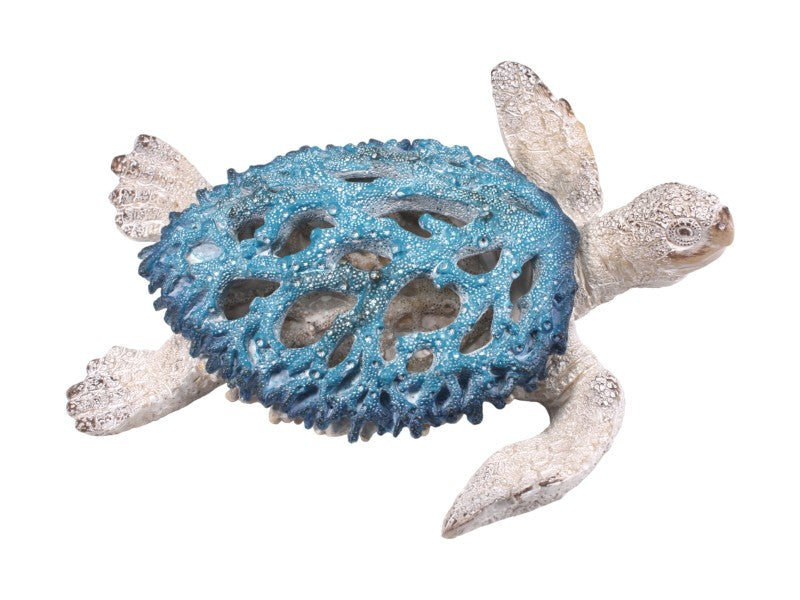 31CM BLUE TURTLE W/ CORAL DÉCOR