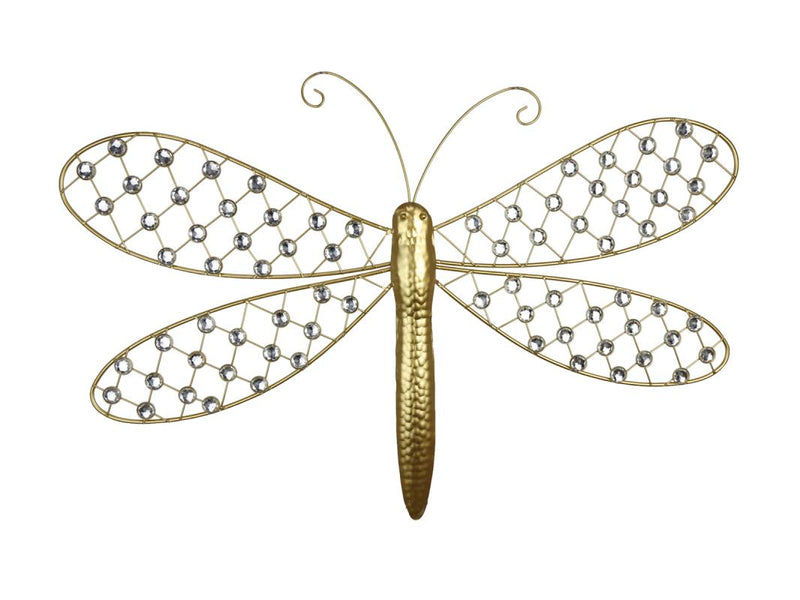 Large gold metal dragonfly wall art with gems