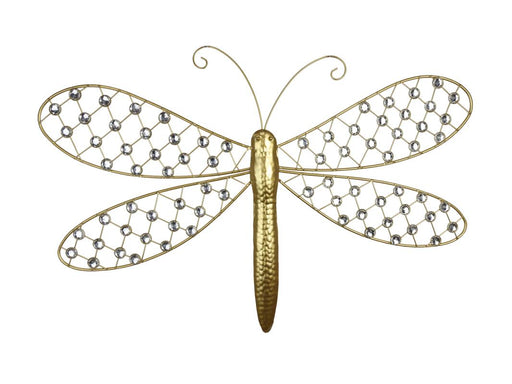 Large gold metal dragonfly wall art with gems